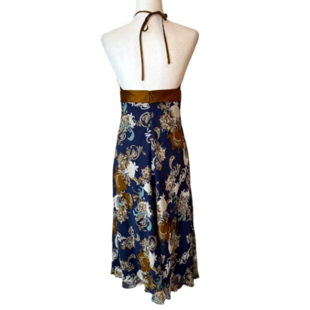 Max & Cleo 100% Silk Halter Maxi Dress NWT Blue Brown Paisley Boho Size 8 - Picture 5 of 10